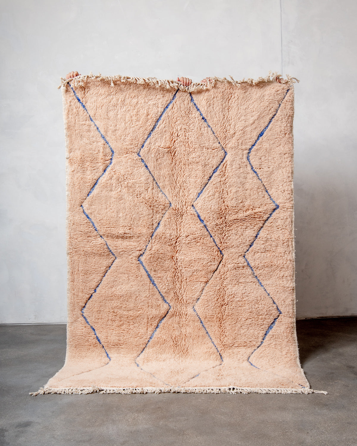 Modern, designer, handcrafted Berber rug from Morocco. Beniourain carpet with beautiful colours and patterns and fluffy wool texture.